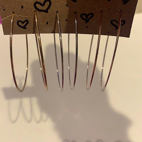 3 Pack hoop earrings in silver, gold & rose gold - Picture 2 of 4